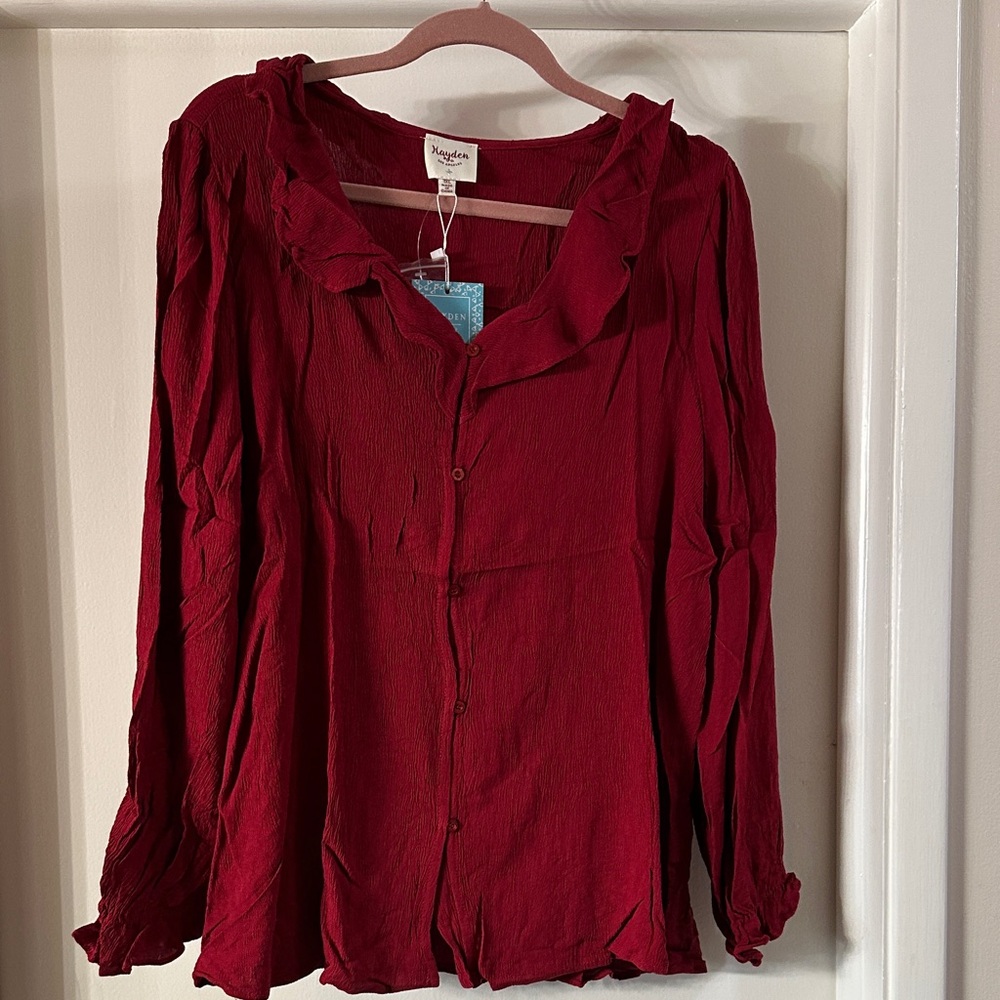 Chic Burgundy Ruffled Blouse
